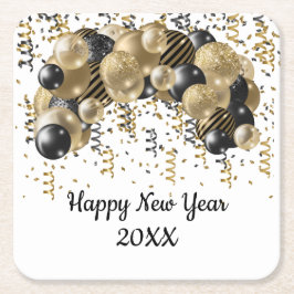 金ゴールドブラックバルーン紙吹雪新年イブパーティー スクエアペーパーコースター