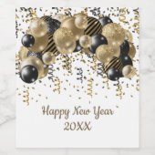 金ゴールドブラックバルーン紙吹雪新年イブパーティー ワインラベル (シングルラベル)