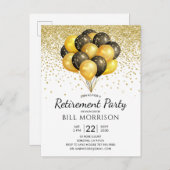 金ゴールドブラックバルーン退職招待状はがき 案内ポストカード (正面/裏面)