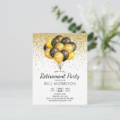 金ゴールドブラックバルーン退職招待状はがき 案内ポストカード (スタンド正面)