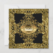 金ゴールドブラックバースデーパーティラグジュアリー 招待状 (正面)