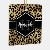 金ゴールドブラックヒョウの斑点モノグラム写真 セラミックオーナメント (右)
