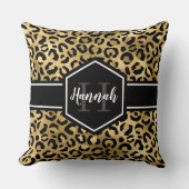 金ゴールドブラックヒョウ斑点モノグラム装飾用クッション クッション (正面)