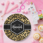 金ゴールドブラックヒョウ斑点モノグラム ペーパープレート (パーティー)