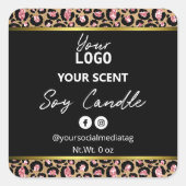 金ゴールドブラックピンクヒョウ印刷しょうゆろうそくラベル スクエアシール (正面)