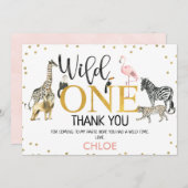 金ゴールドブラックピンクワイルドワンサファリサンキューカード 招待状 (正面/裏面)