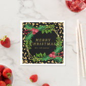 金ゴールドブラックファミリークリスマスパーティーホリーグリッター スタンダードカクテルナプキン (インサイチュ)