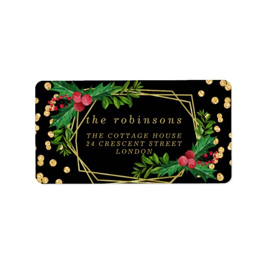 金ゴールドブラックファミリーメリークリスマスホリーグリッター ラベル (正面)