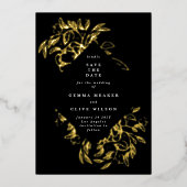 金ゴールドブラックフォイル植物写真保存日 箔招待状 (正面)