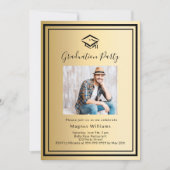 金ゴールドブラックフォトキャップ卒業パーティー 招待状 (正面)