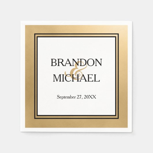 金ゴールドブラックフォーマルズ結婚・ペーパー・ナプキン スタンダードカクテルナプキン (正面)