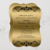 金ゴールドブラックフローラスワーズブライダルシャワー招待状 招待状 (正面/裏面)