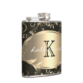 金ゴールドブラックフローラモノグラム名パーソナライズされた フラスク (右)