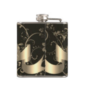 金ゴールドブラックフローラモノグラム名パーソナライズされた フラスク (裏面)