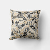 金ゴールドブラックフローラ葉イラストレーションパターン クッション (裏面)