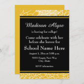 金ゴールドブラックフローラ進学パーティー招待状 招待状 (正面/裏面)