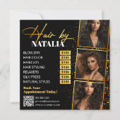 金ゴールドブラックヘアサロンインスタグラムポストフライヤーカード 招待状 (正面)