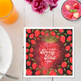 金ゴールドブラックベリー1stバースデーストロベリーグリッター スタンダードカクテルナプキン
