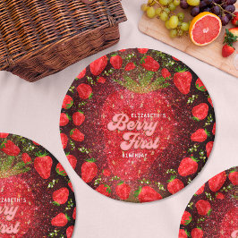 金ゴールドブラックベリー1stバースデーストロベリーグリッター ペーパープレート