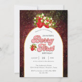 金ゴールドブラックベリー1stバースデーストロベリーグリッター 招待状 (裏面)