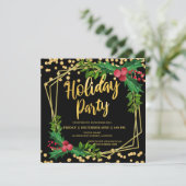 金ゴールドブラックホリーフレームグリッターホリデイ企業の 招待状 (スタンド正面)