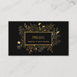 金ゴールドブラックボタニック美しいサロンヘアアポイントメントB 名刺