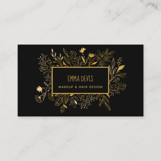金ゴールドブラックボタニック美しいサロンヘアアポイントメントB 名刺 (正面)