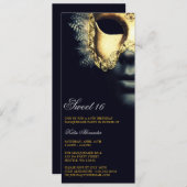 金ゴールドブラックマスカレードスウィート16誕生日招待状 招待状 (正面/裏面)