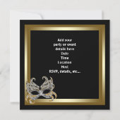 金ゴールドブラックマスクマスカレードパーティの招待状 招待状 (裏面)