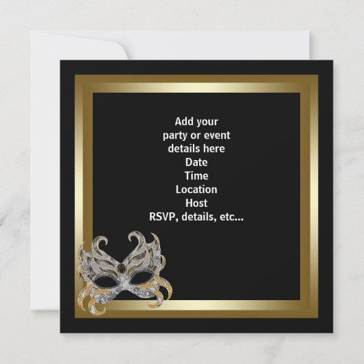 金ゴールドブラックマスクマスカレードパーティの招待状 招待状 (裏面)