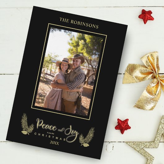 金ゴールドブラックミニマリストシックなクリスマスフォトファミリー