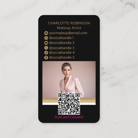 金ゴールドブラックメイク美しいソーシャルメディア影響者 名刺 (裏面)