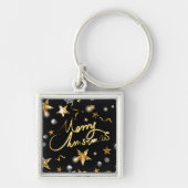 金ゴールドブラックメタリックスタークリスマス キーホルダー (正面)