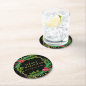 金ゴールドブラックメリークリスマスパーティーホリーグリッター ラウンドペーパーコースター (インサイチュ)