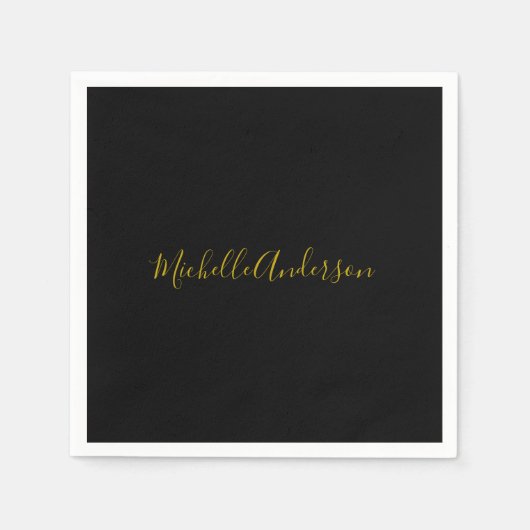 金ゴールドブラックモダンミニマル手書き名 スタンダードカクテルナプキン (正面)
