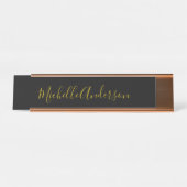 金ゴールドブラックモダンミニマル手書き名 デスクネームプレート (正面)