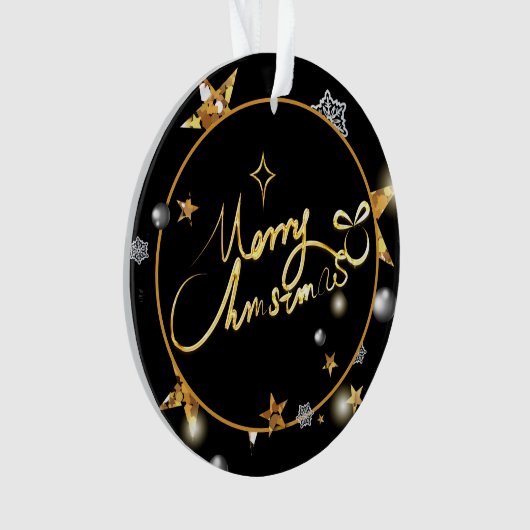 金ゴールドブラックモダンメタリックスターメリークリスマス オーナメント (正面)