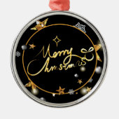 金ゴールドブラックモダンメタリックスターメリークリスマス メタルオーナメント (正面)
