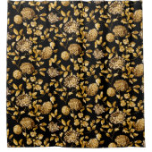 金ゴールドブラックモダンヴィンテージ植物フローラトイール シャワーカーテン (正面)