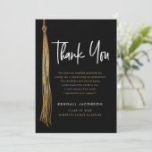 金ゴールドブラックモダン卒業キャップタッセル サンキューカード (スタンド正面)