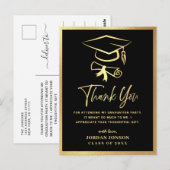 金ゴールドブラックモダン卒業パーティーありがとう ポストカード (正面/裏面)