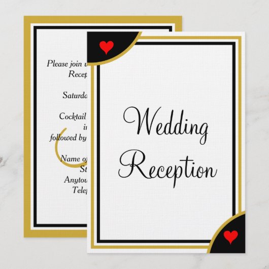 金ゴールドブラックモノグラムウェディングレセプションハート 招待状 (正面/裏面)