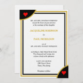 金ゴールドブラックモノグラム幾何結婚赤いハート 招待状 (正面/裏面)