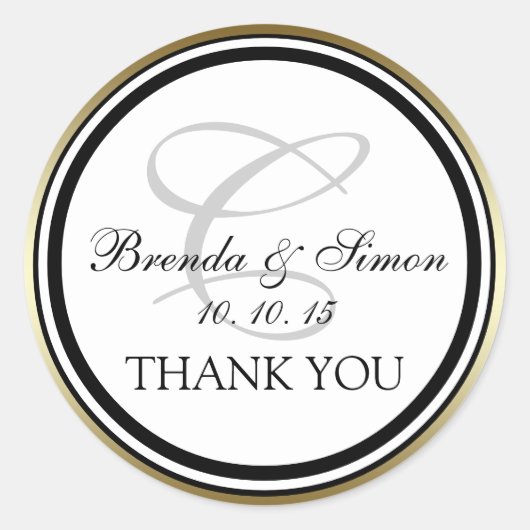 金ゴールドブラックモノグラム結婚C's Thank You ラウンドシール (正面)