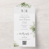 金ゴールドブラックモノグラムQRコードグリーン結婚リー オールインワン招待状 (内側)