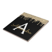 金ゴールドブラックラグジュアリーグリッターグラムモノグラム名 タイル (側面)