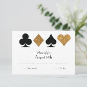 金ゴールドブラックラスベガス結婚の返信フェイクグリッター 出欠カード (スタンド正面)