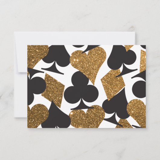金ゴールドブラックラスベガス結婚の返信フェイクグリッター 出欠カード (裏面)