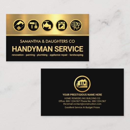 金ゴールドブラックレイヤハンディマンツールのアイコン 名刺 (正面/裏面)