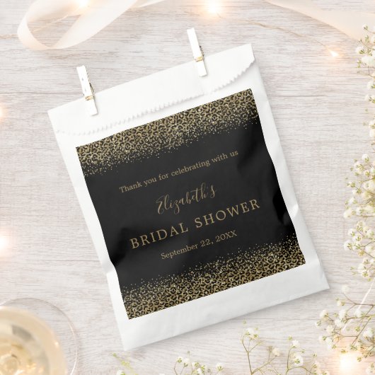 金ゴールドブラックレオパードプリントグラムブライダルシャワー フェイバーバッグ (クリップ留めされた状態)